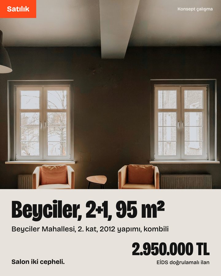 Satılık ilan: Beyciler, 2+1, 95 m², 2.950.000 TL